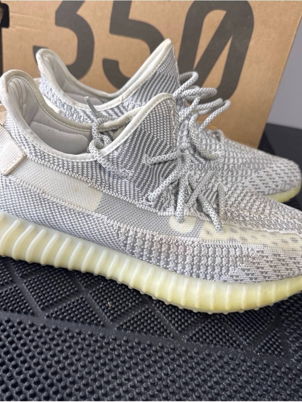 adidas Yeezy-Style Gray Knit Sneakers with Cream Sole